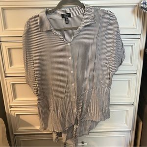 Gray and White Stripped Short Sleeve Button Up Blouse US Women’s Size Large